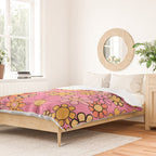 Groovy Retro Garden 60s 70s Floral Pattern in Pink and Orange Tones Duvet Cover Gallery Image 2