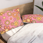 Groovy Retro Garden 60s 70s Floral Pattern in Pink and Orange Tones Pillow Sham Gallery Image 2