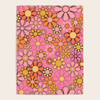 Groovy Retro Garden 60s 70s Floral Pattern in Pink and Orange Tones Poster Gallery Image 4