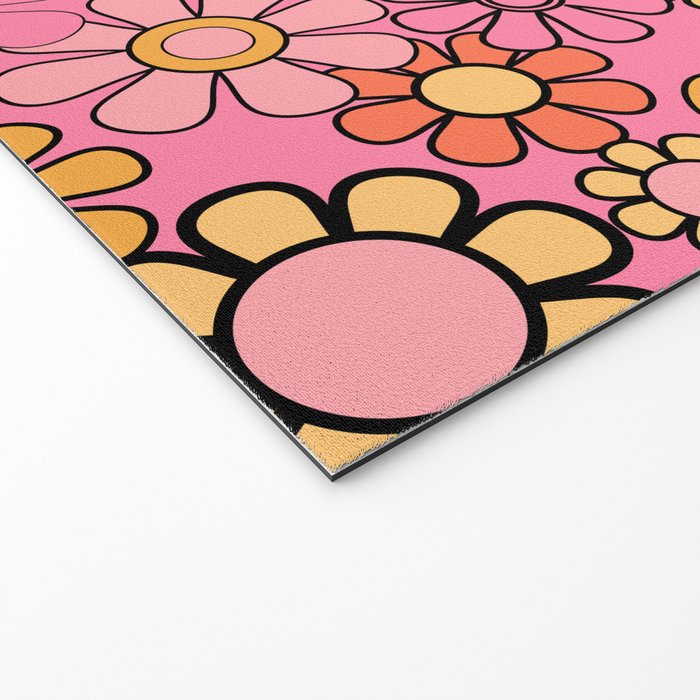 Groovy Retro Garden 60s 70s Floral Pattern in Pink and Orange Tones Welcome Mat Gallery Image 2