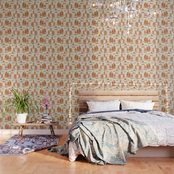 Orange Alien Abduction Toile De Jouy Pattern Wallpaper Gallery Image 3