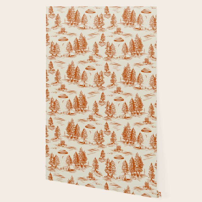 Orange Alien Abduction Toile De Jouy Pattern Wallpaper Gallery Image 2