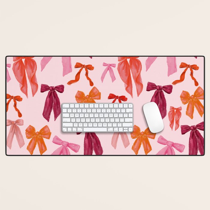 Vibrant Red Watercolor Bow  Desk Mat Gallery Image 1
