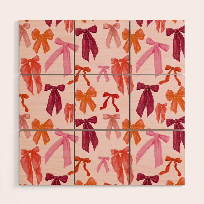 Vibrant Red Watercolor Bow  Wood Wall Art Gallery Image 1