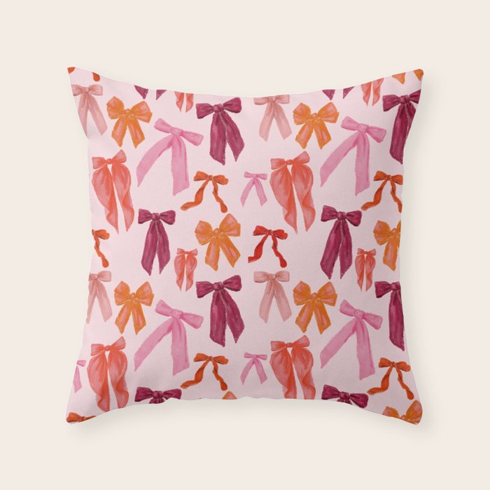 Vibrant Red Watercolor Bow  Throw Pillow Gallery Image 6