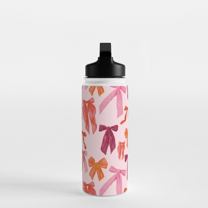 Vibrant Red Watercolor Bow  Water Bottle Gallery Image 3