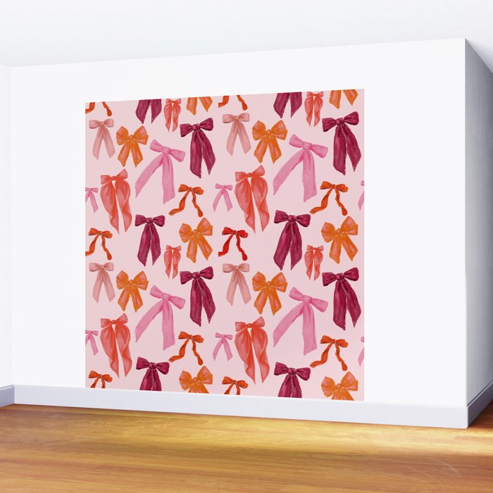 Vibrant Red Watercolor Bow  Wall Mural Gallery Image 2