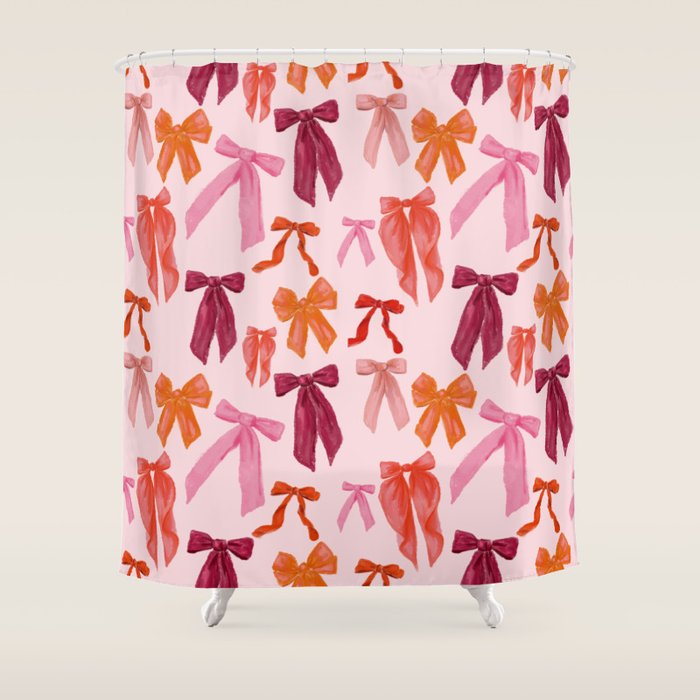 Vibrant Red Watercolor Bow  Shower Curtain Gallery Image 1