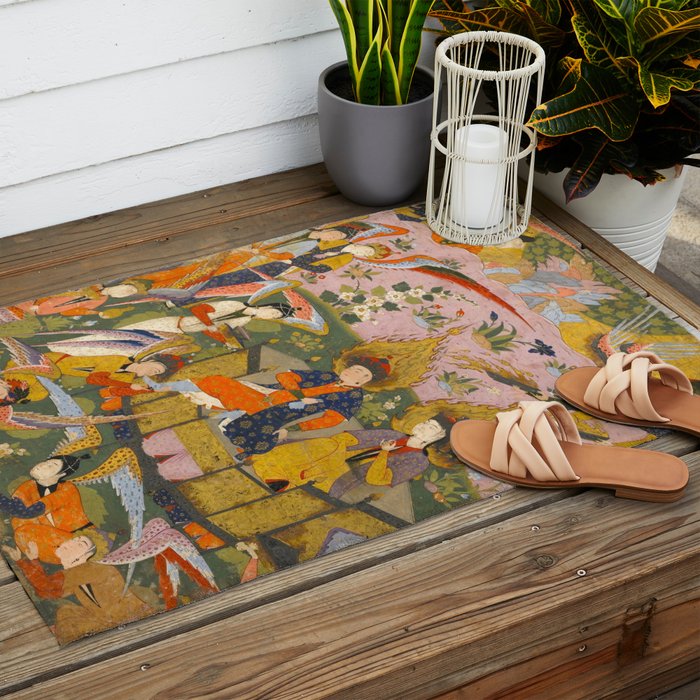 (Book of omens) Angels bow before Adam and Eve in Paradise Islamic Antique Art  Outdoor Rug Gallery Image 2