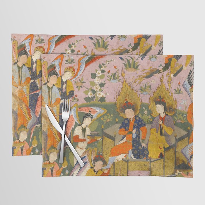 (Book of omens) Angels bow before Adam and Eve in Paradise Islamic Antique Art  Placemat Gallery Image 1