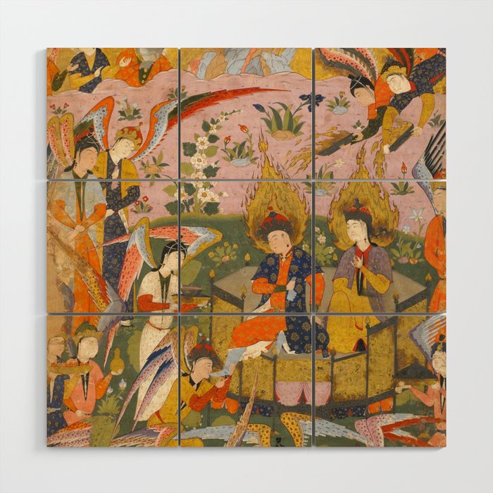 (Book of omens) Angels bow before Adam and Eve in Paradise Islamic Antique Art  Wood Wall Art Gallery Image 1