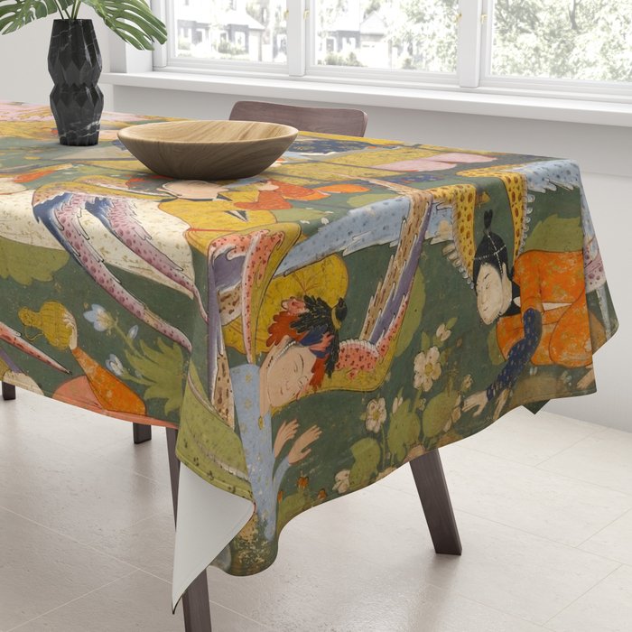 (Book of omens) Angels bow before Adam and Eve in Paradise Islamic Antique Art  Tablecloth Gallery Image 3