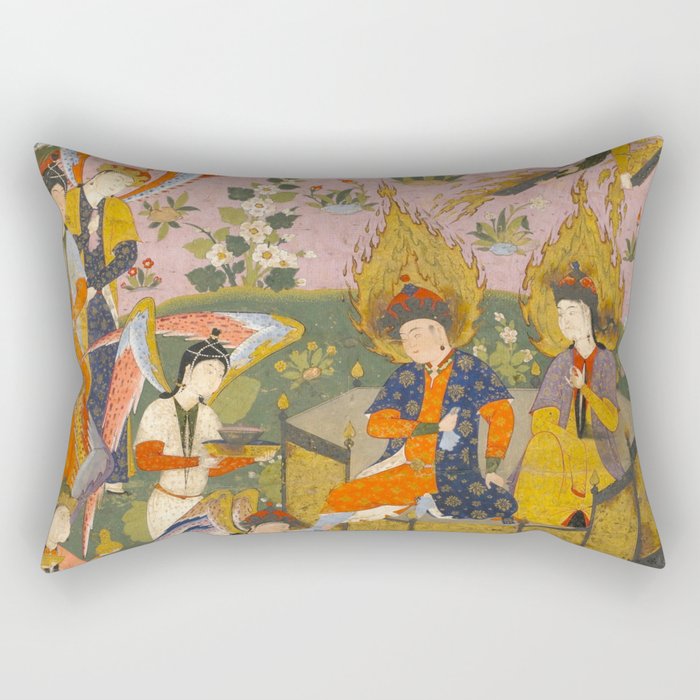 (Book of omens) Angels bow before Adam and Eve in Paradise Islamic Antique Art  Rectangular Pillow Gallery Image 1
