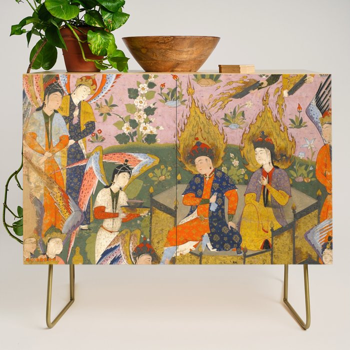 (Book of omens) Angels bow before Adam and Eve in Paradise Islamic Antique Art  Credenza Gallery Image 1