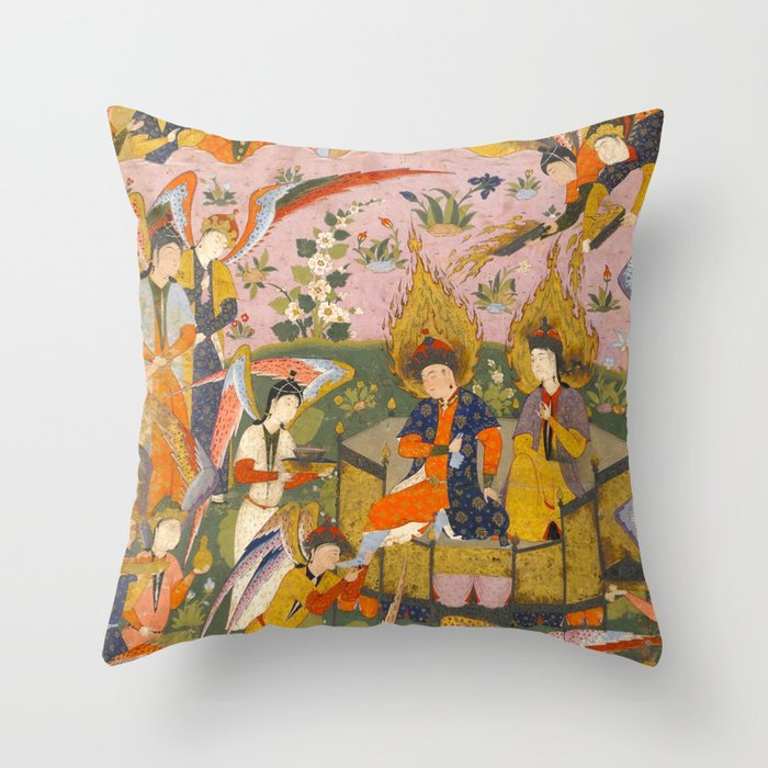 (Book of omens) Angels bow before Adam and Eve in Paradise Islamic Antique Art  Throw Pillow Gallery Image 1
