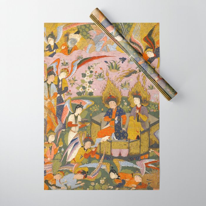 (Book of omens) Angels bow before Adam and Eve in Paradise Islamic Antique Art  Wrapping Paper Gallery Image 1