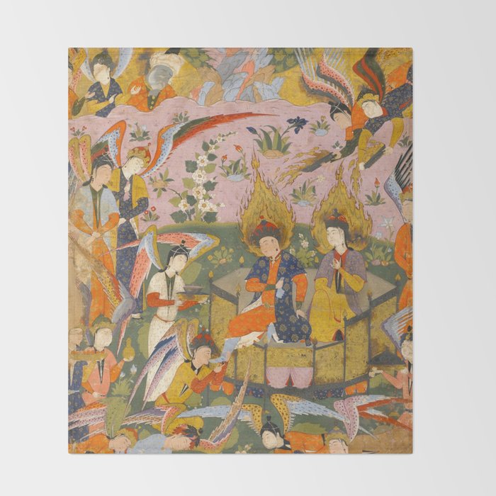 (Book of omens) Angels bow before Adam and Eve in Paradise Islamic Antique Art  Throw Blanket Gallery Image 2