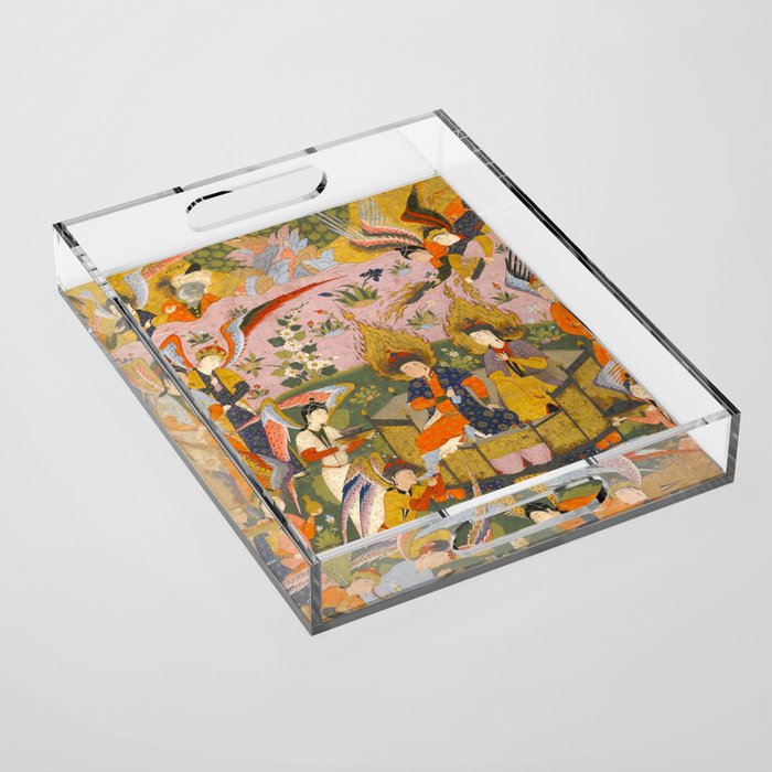 (Book of omens) Angels bow before Adam and Eve in Paradise Islamic Antique Art  Acrylic Tray Gallery Image 1