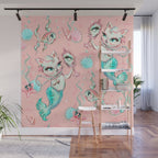 Merkittens with Pearls on blush Wall Mural Gallery Image 1