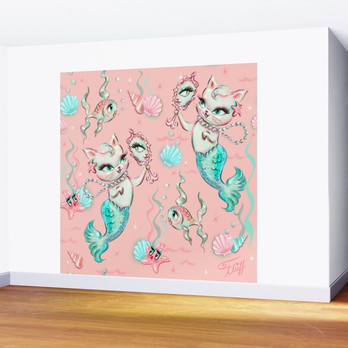 Merkittens with Pearls on blush Wall Mural Gallery Image 2