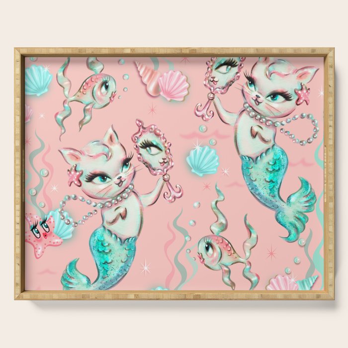 Merkittens with Pearls on blush Serving Tray Gallery Image 1