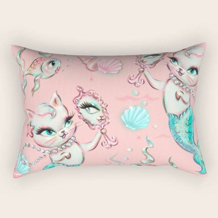 Merkittens with Pearls on blush Rectangular Pillow Gallery Image 2