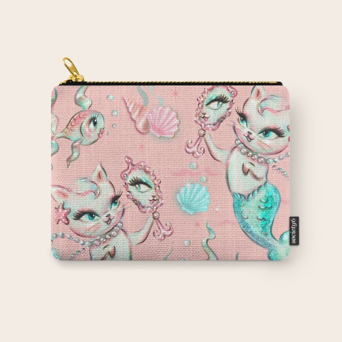 Merkittens with Pearls on blush Carry All Pouch Gallery Image 1