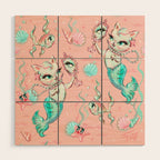 Merkittens with Pearls on blush Wood Wall Art Gallery Image 1