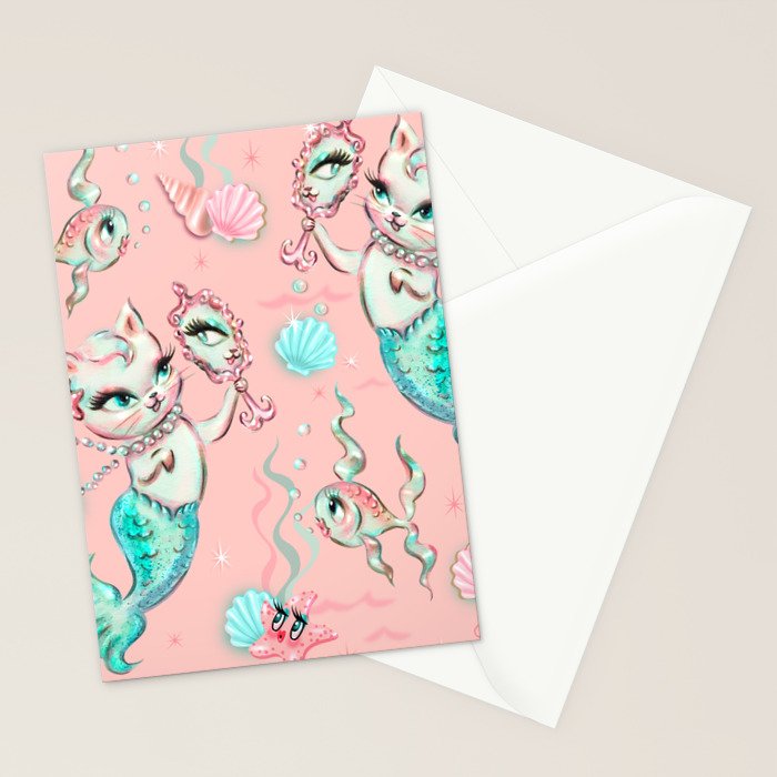 Merkittens with Pearls on blush Stationery Card Gallery Image 2