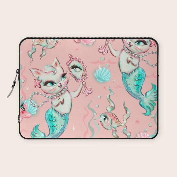 Merkittens with Pearls on blush Laptop Sleeve Gallery Image 1