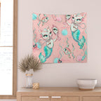 Merkittens with Pearls on blush Wall Tapestry Gallery Image 2