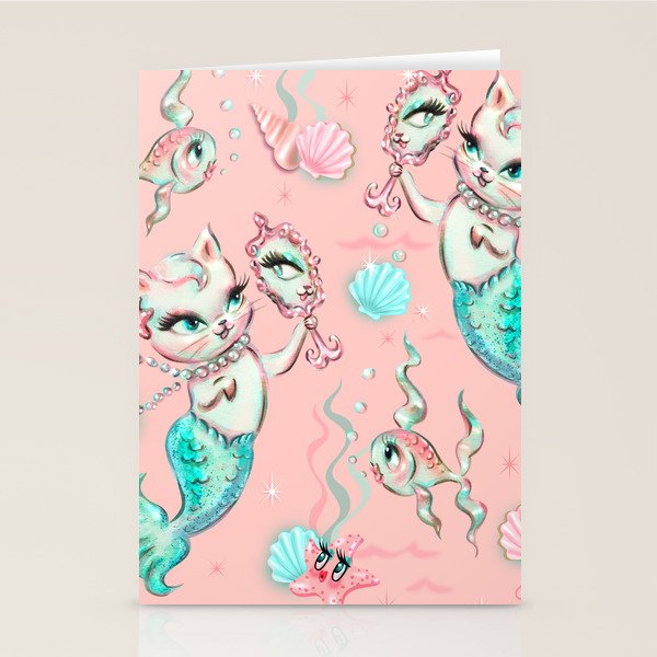 Merkittens with Pearls on blush Stationery Card Gallery Image 2