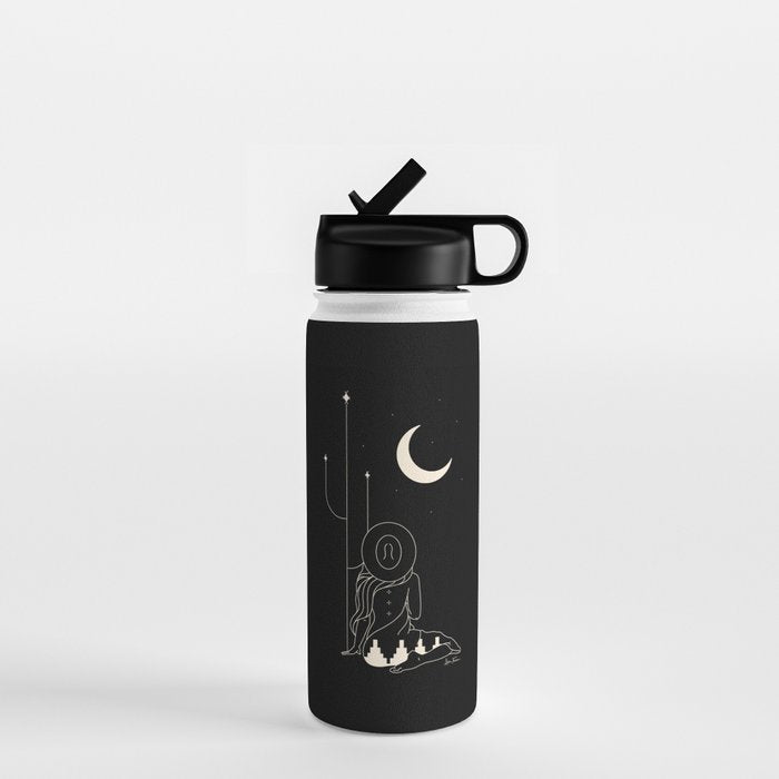 Talking To The Moon - Black And White Water Bottle