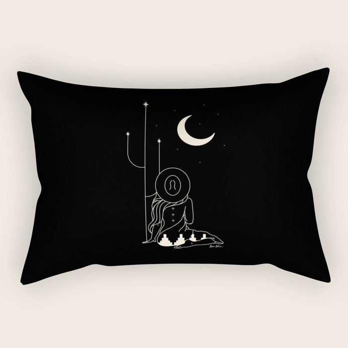 Talking to the Moon - Black and White Rectangular Pillow Gallery Image 2
