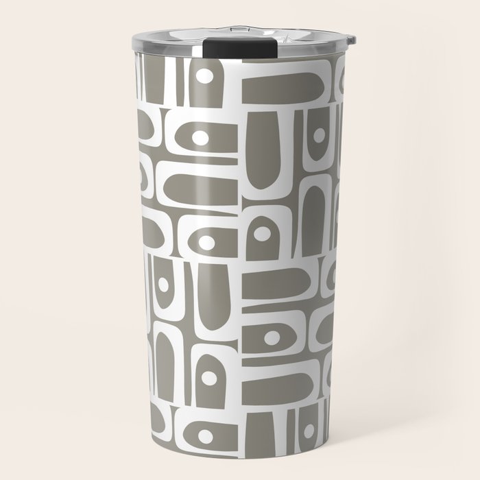 Mid Century Modern Piquet Geometric Multi Gray and White Pattern Travel Mug Gallery Image 1