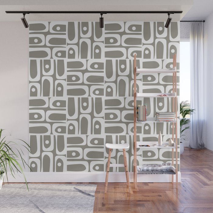 Mid Century Modern Piquet Geometric Multi Gray and White Pattern Wall Mural Gallery Image 1
