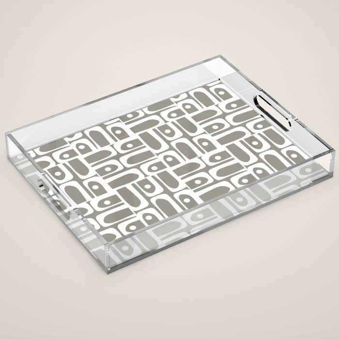 Mid Century Modern Piquet Geometric Multi Gray and White Pattern Acrylic Tray Gallery Image 1