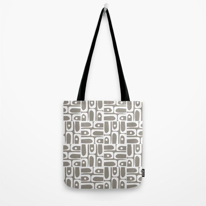 Mid Century Modern Piquet Geometric Multi Gray and White Pattern Tote Bag Gallery Image 2