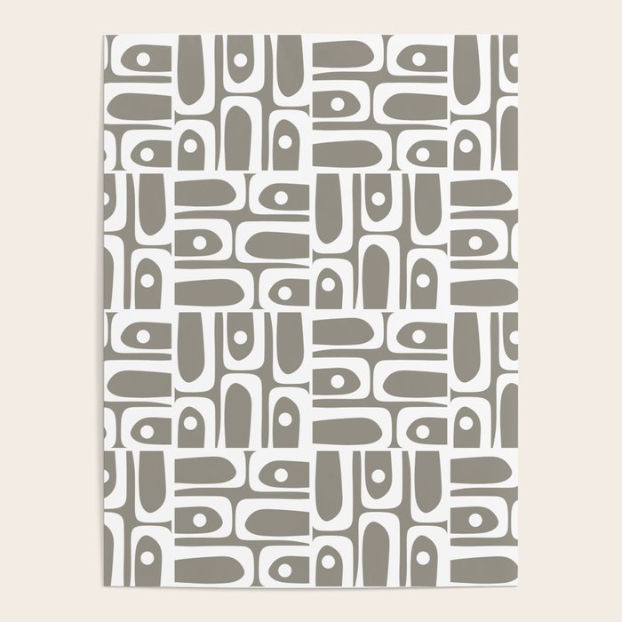 Mid Century Modern Piquet Geometric Multi Gray and White Pattern Poster Gallery Image 1