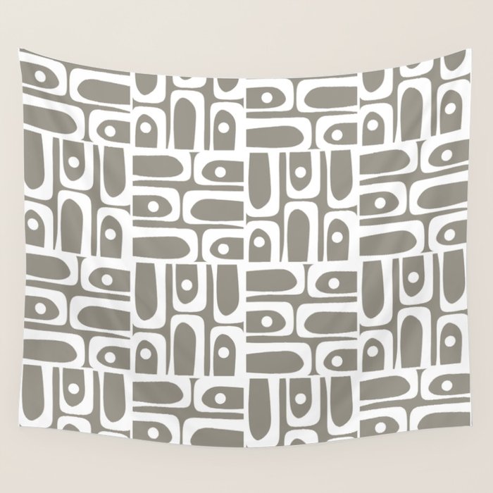 Mid Century Modern Piquet Geometric Multi Gray and White Pattern Wall Tapestry Gallery Image 4
