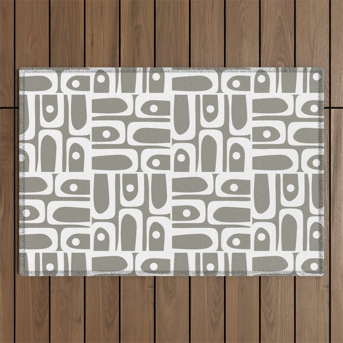 Mid Century Modern Piquet Geometric Multi Gray and White Pattern Outdoor Rug Gallery Image 1