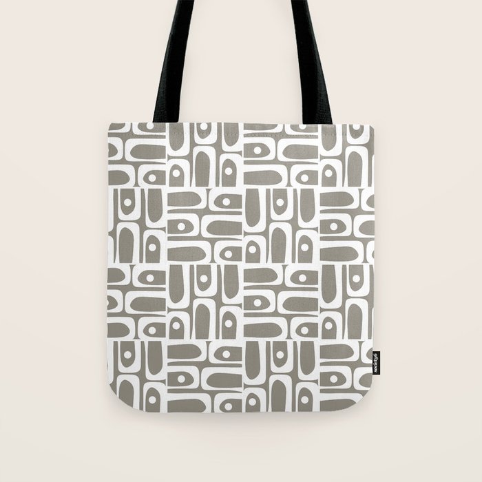 Mid Century Modern Piquet Geometric Multi Gray and White Pattern Tote Bag Gallery Image 1