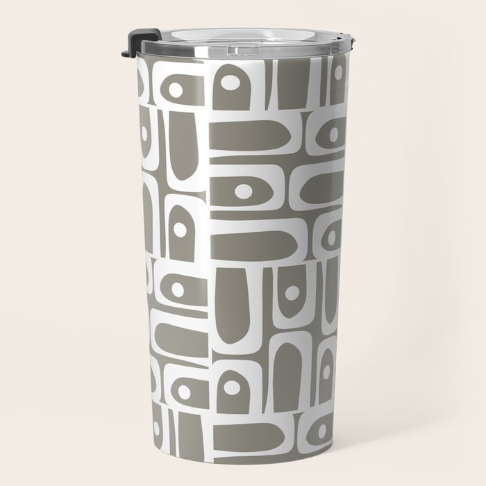 Mid Century Modern Piquet Geometric Multi Gray and White Pattern Travel Mug Gallery Image 3