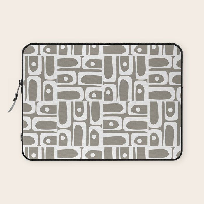 Mid Century Modern Piquet Geometric Multi Gray and White Pattern Laptop Sleeve Gallery Image 1