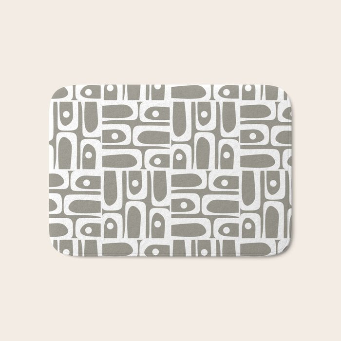 Mid Century Modern Piquet Geometric Multi Gray and White Pattern Bath Mat Gallery Image 1