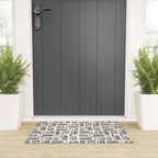 Mid Century Modern Piquet Geometric Multi Gray and White Pattern Welcome Mat Gallery Image 3