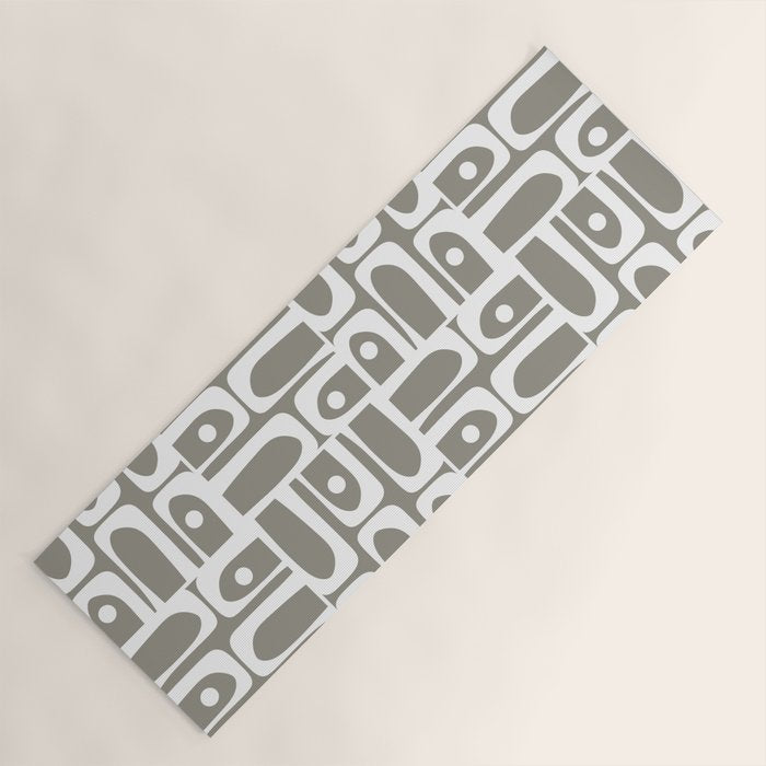 Mid Century Modern Piquet Geometric Multi Gray and White Pattern Yoga Mat Gallery Image 1