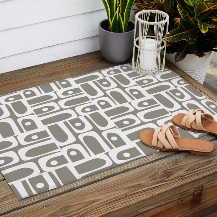 Mid Century Modern Piquet Geometric Multi Gray and White Pattern Outdoor Rug Gallery Image 2