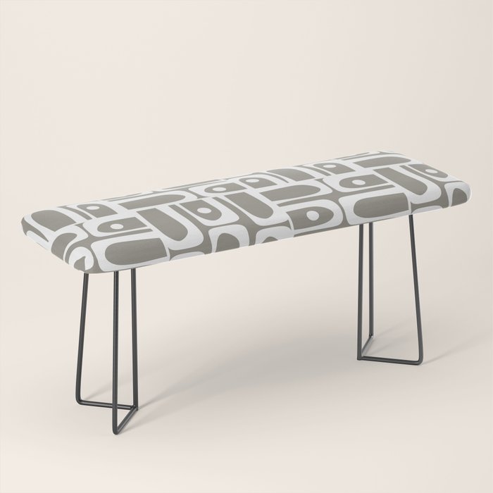 Mid Century Modern Piquet Geometric Multi Gray and White Pattern Bench Gallery Image 1