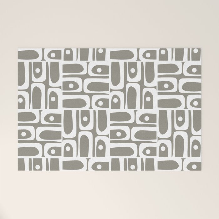 Mid Century Modern Piquet Geometric Multi Gray and White Pattern Welcome Mat Gallery Image 1